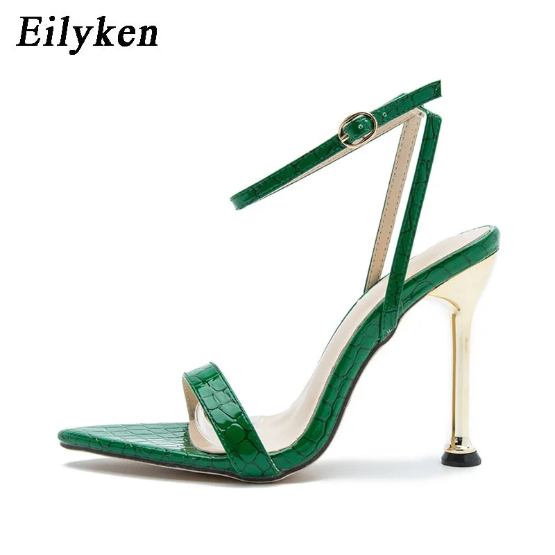 Eilyken 2022 New Ankle Strap Green Women's High Heels 11CM Sandals Pointed Toe Female Party Shoes Sandalias de mujer