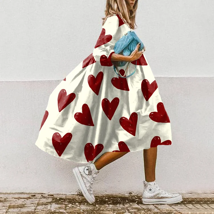 Heart Print Loose Midi Dress