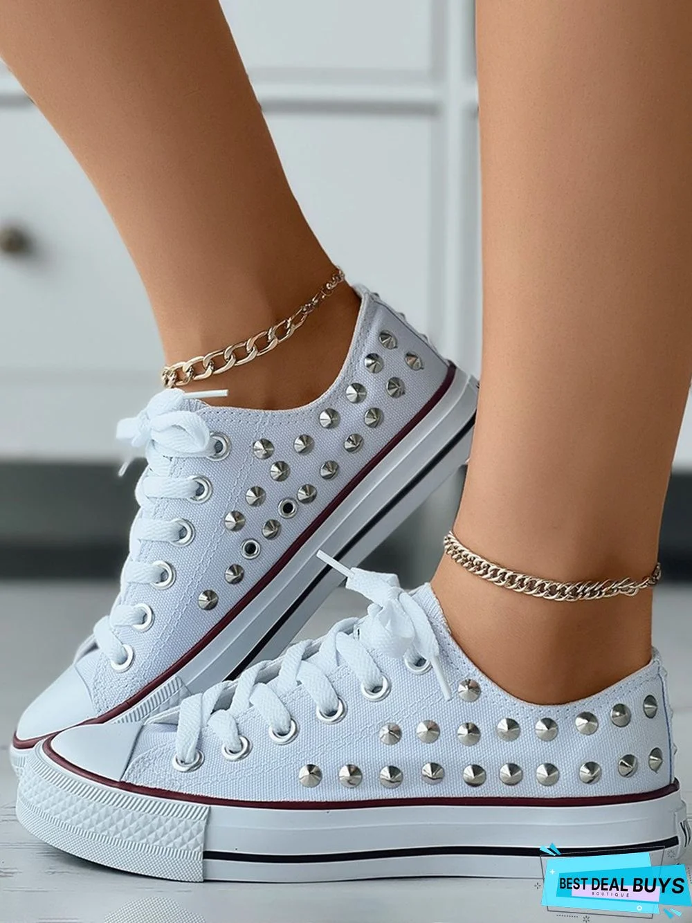 Rhinestone Lace-up Canvas Sneakers