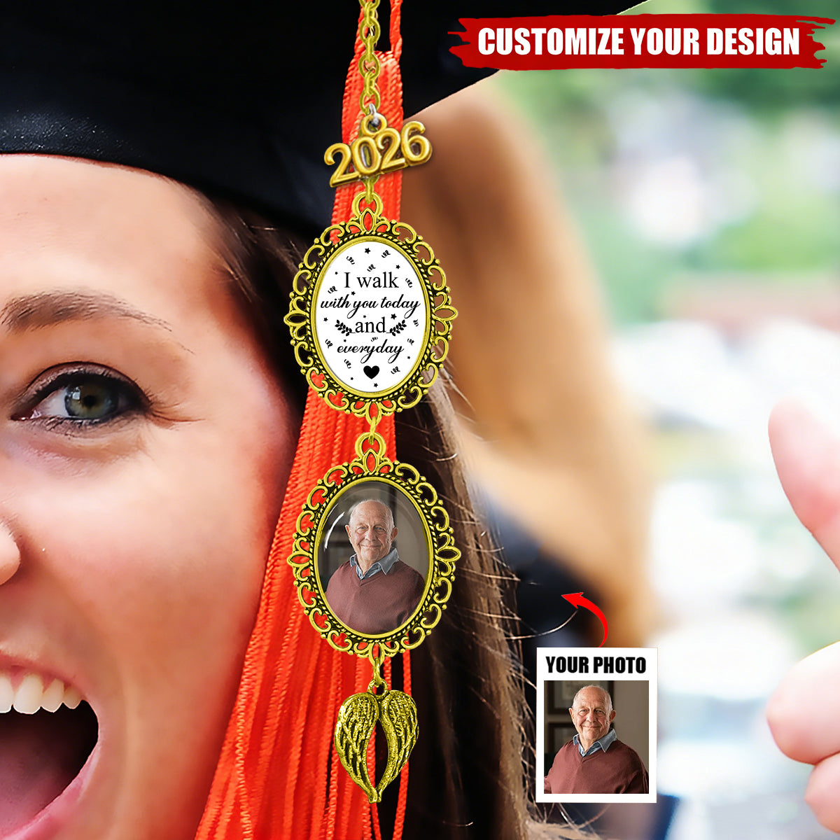 Custom Photo Graduation Tassel Charm I Walk With You Today And Everyday Hat Topper Tassel, Graduation Gifts
