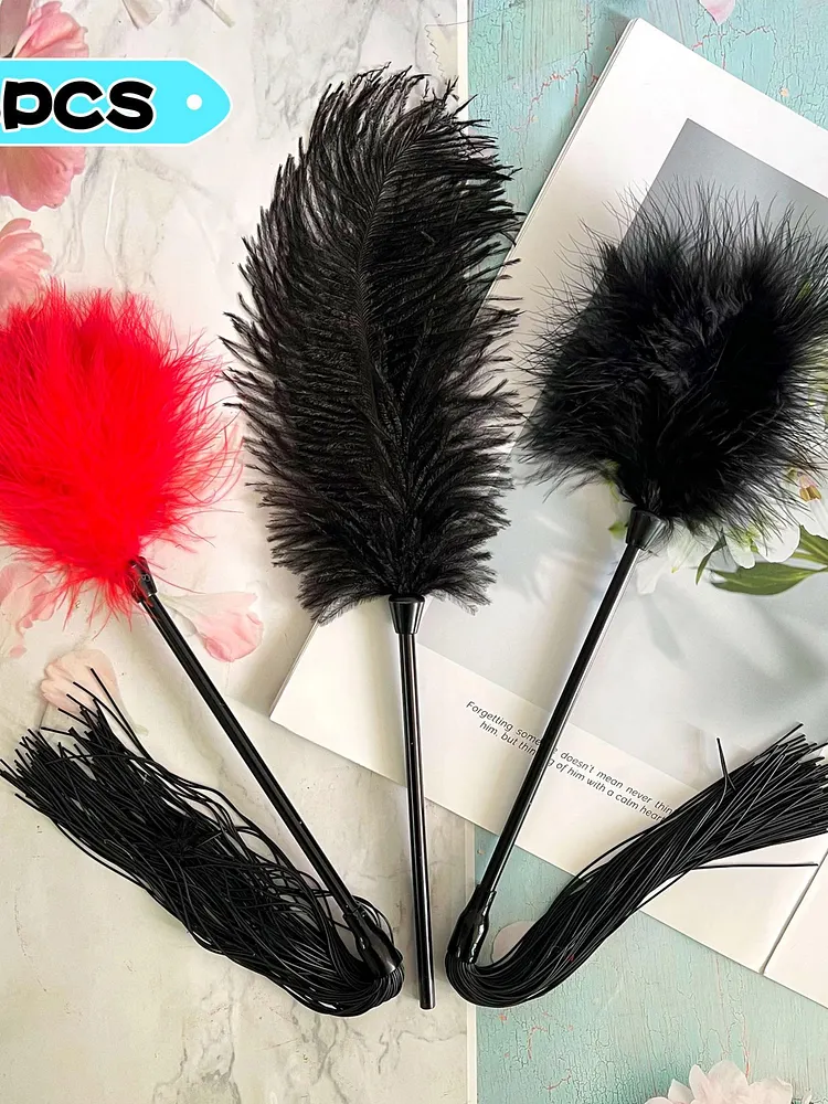 pornhint Pornhint Sensory Red Ostrich Feather Massage Wand Tickler For Couples Play,Feather Massage Tickler,Quiet Impact Play Or Dom Sub Punishment bullet vibrators