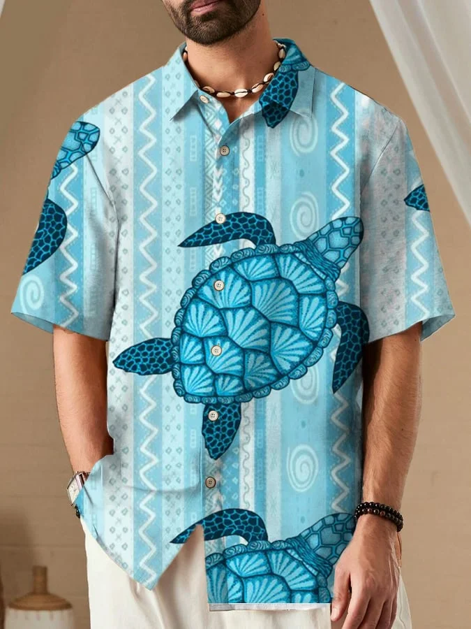 🔥Buy 3 Get 10% Off🔥Men's Hawaiian Turtle Print Lapel Short Sleeve Shirt