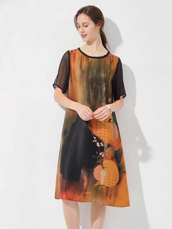 Silk Dress Retro Tie Dye Style