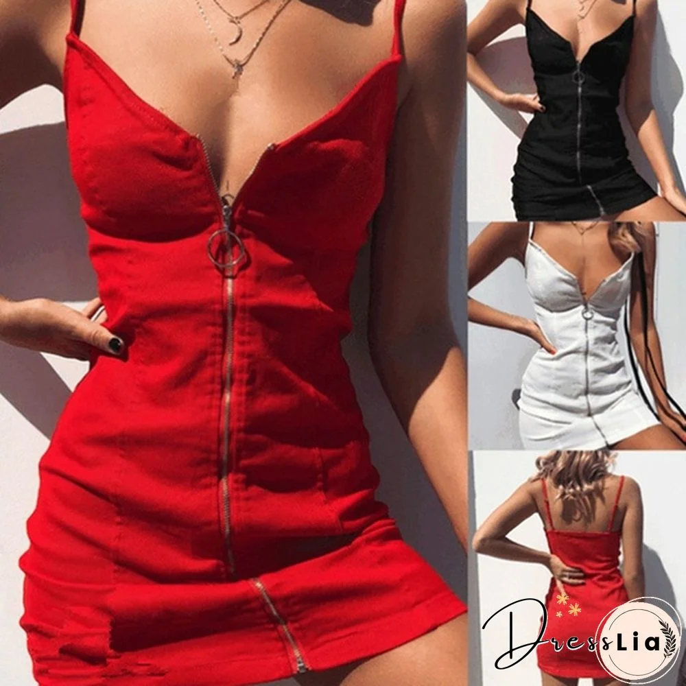 Women's Dress Spring And Summer Ring Zipper Sexy Braces Skirt Sexy Strap Dress New Style