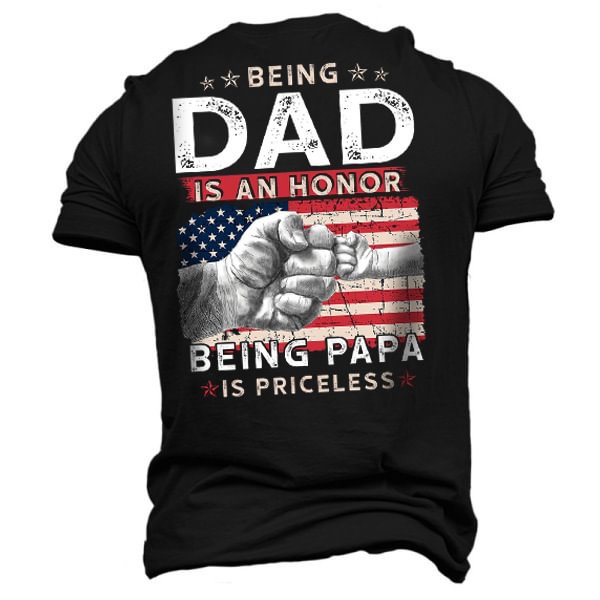 Men's American Flag An Honor Being Papa Cotton T-Shirt、、URBENIE