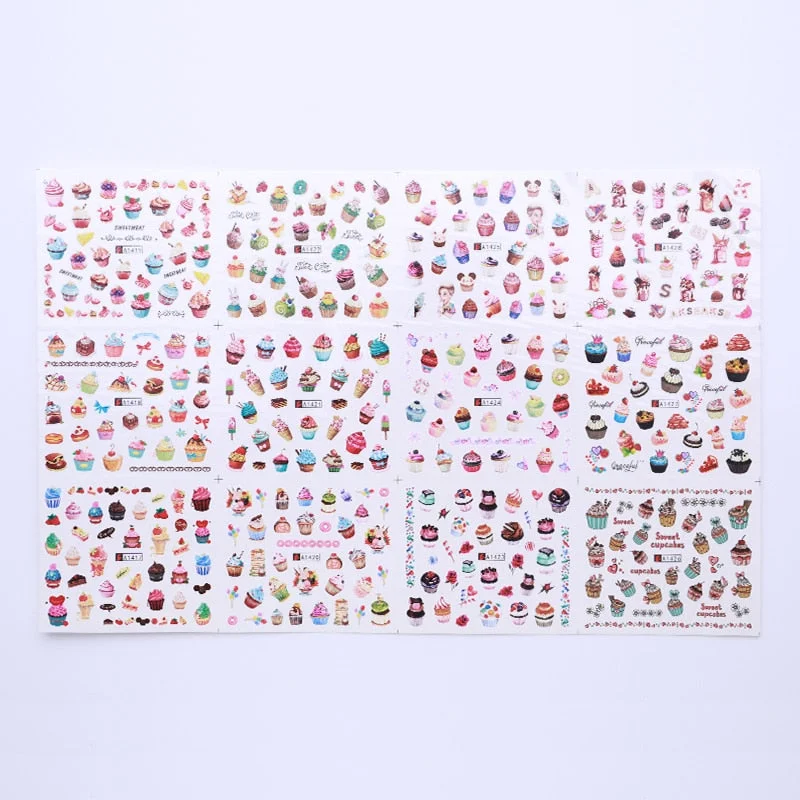 12 Designs Nail Stickers Set Mixed Floral Geometric Nail Art Water Transfer Decals Sliders Flower Leaves Manicures Decoration-Nail Inspo