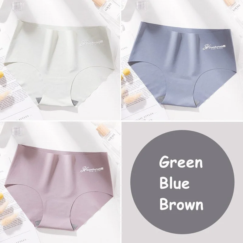 3Pcs Seamless Panty Set Underwear Female Letter Comfortable Intimates Fashion Female Low-Rise Briefs Ice Silk Lingerie Drop Ship