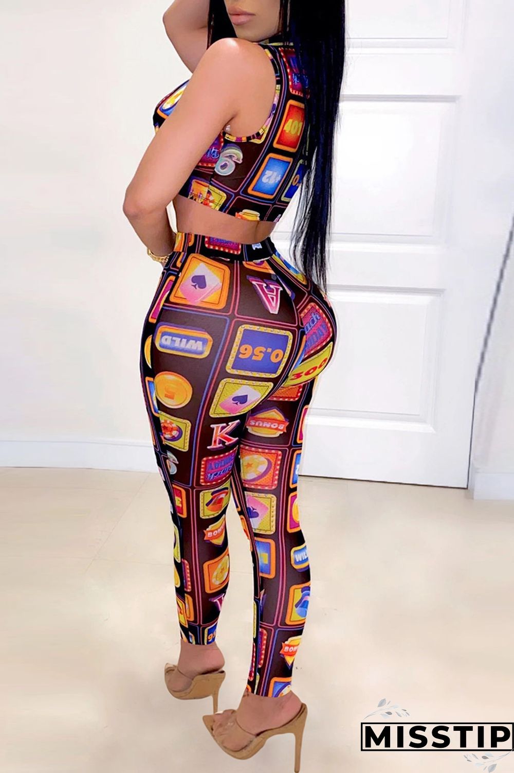 Pink Fashion Sexy Print Sleeveless Two-piece Set