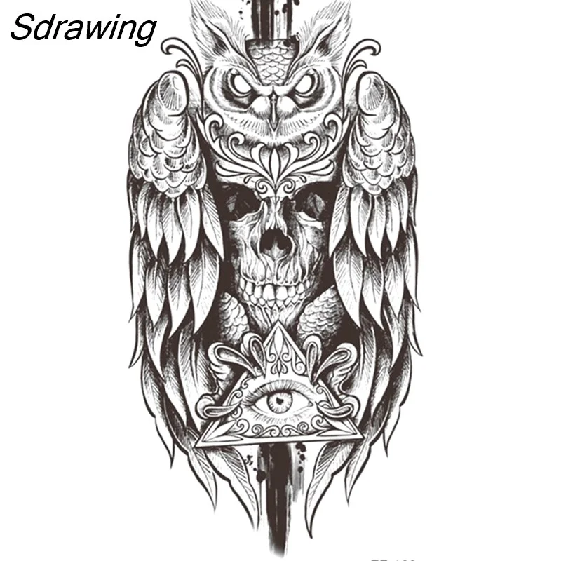 Sdrawing Forest Tattoo Sticker for Men Women Children Tiger Wolf Death Skull Temporary Tattoo Fake Henna Skeleton King Animal Tatoo