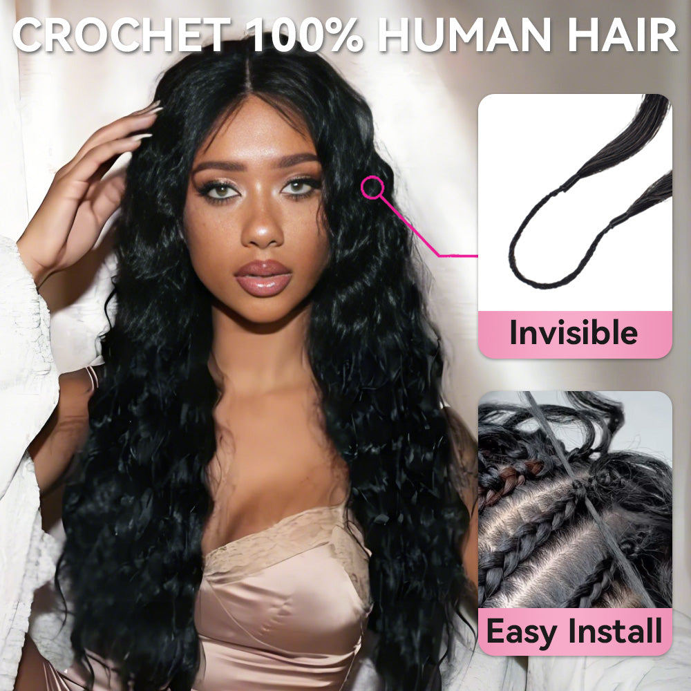 Loose Deep Wave Crochet Human Hair Pre Loop Extensions BORUIHAIR