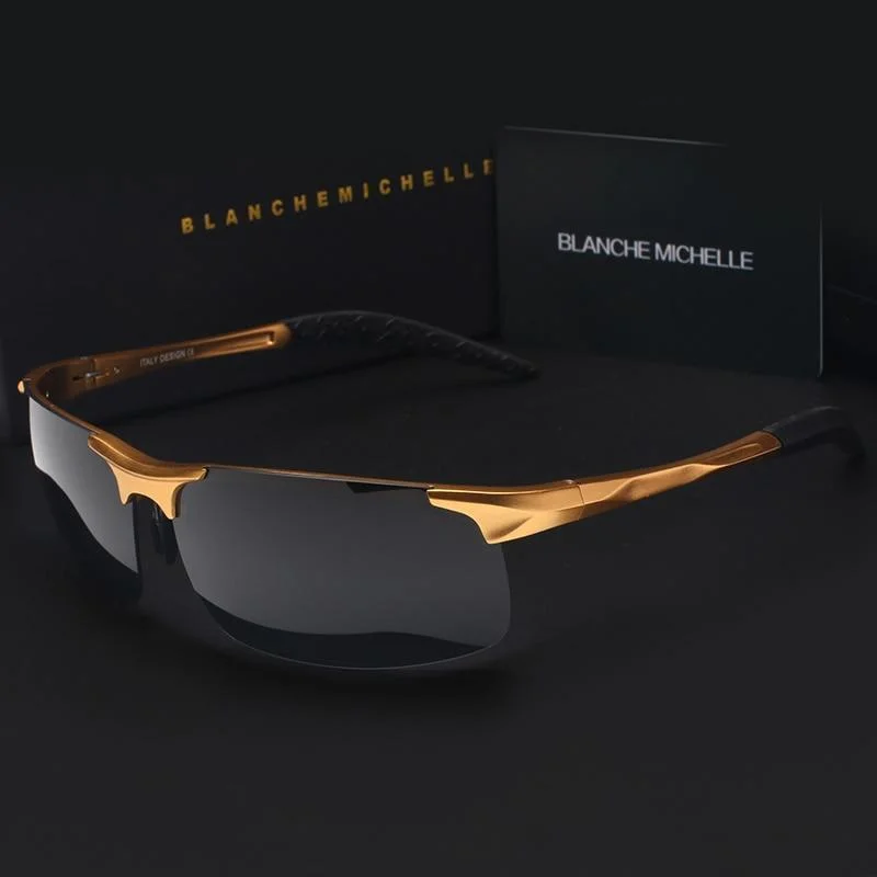 Black Men's Ultra-Light Aluminum Magnesium Polarized Sunglasses