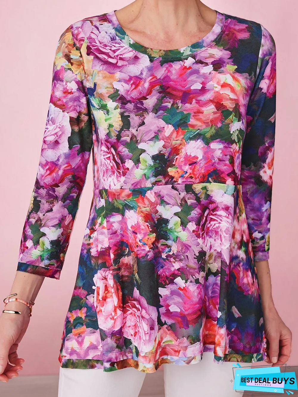 Floral Casual Crew Neck Loose T-Shirt