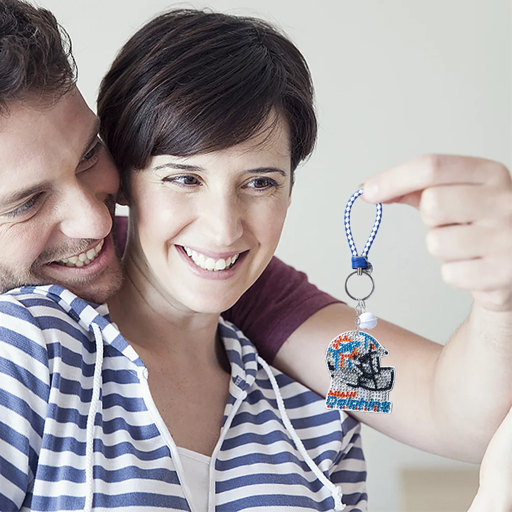 Miami Dolphins DIY Diamond Art Keychains Craft Rugby Team Badge Hanging Ornament(Double Sided)