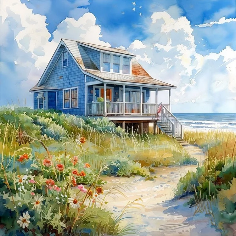 Seaside Cottage 30*30CM (Canvas) Full Round Drill Diamond Painting gbfke