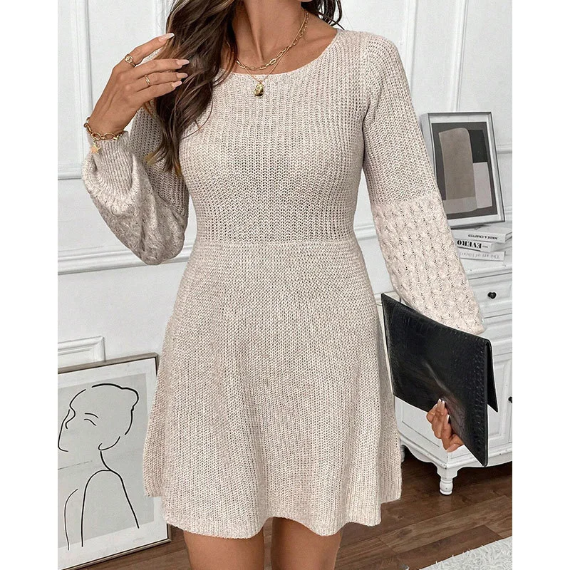 Athvotar Athvotar Autumn And Winter Knitted Women's Clothing Loose High-Waisted A-Dress Round Collar Collar Sweater Dress