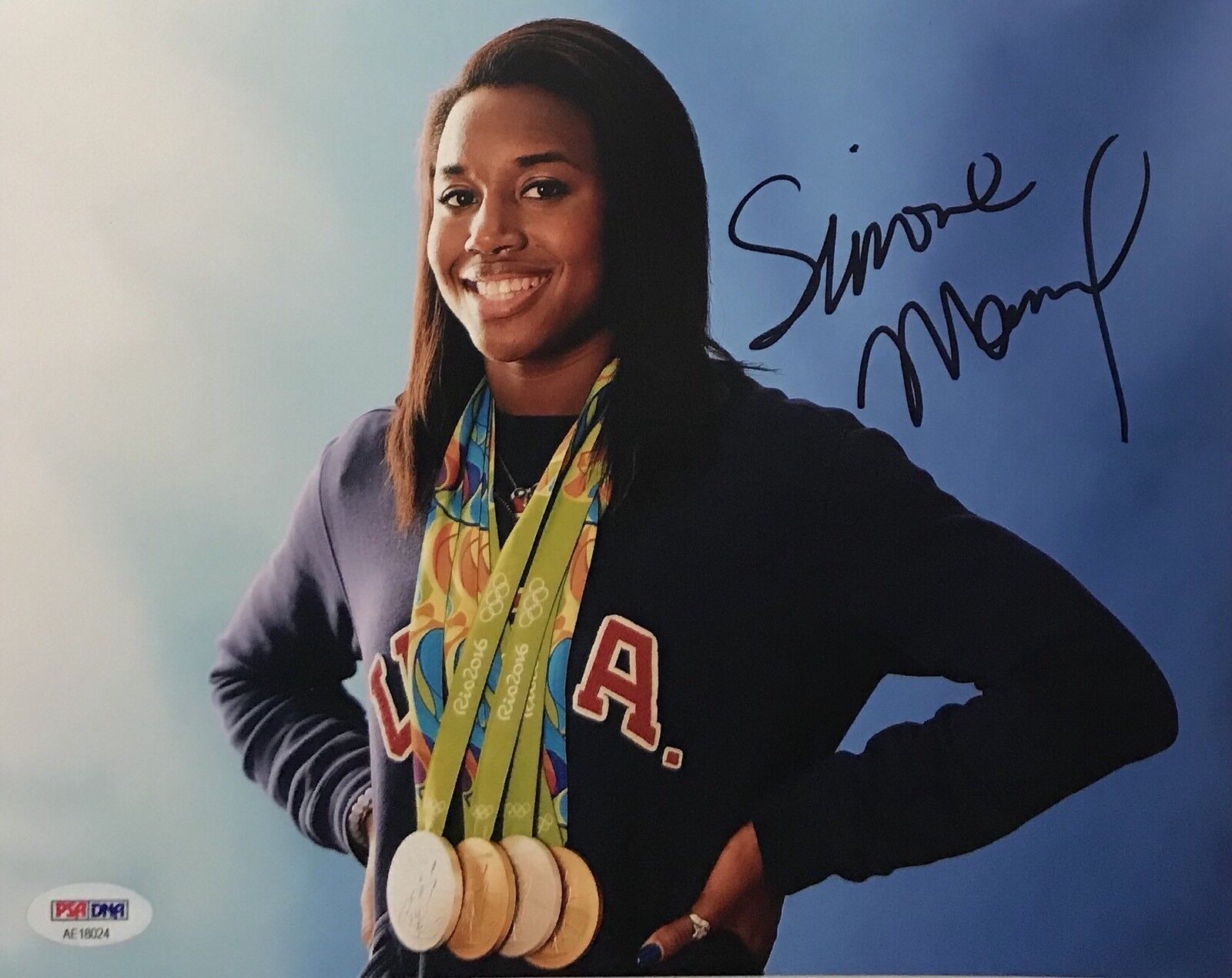 Simone Manuel Signed Autographed Team USA Swimming Gold 8x10 Photo Poster painting Psa/Dna