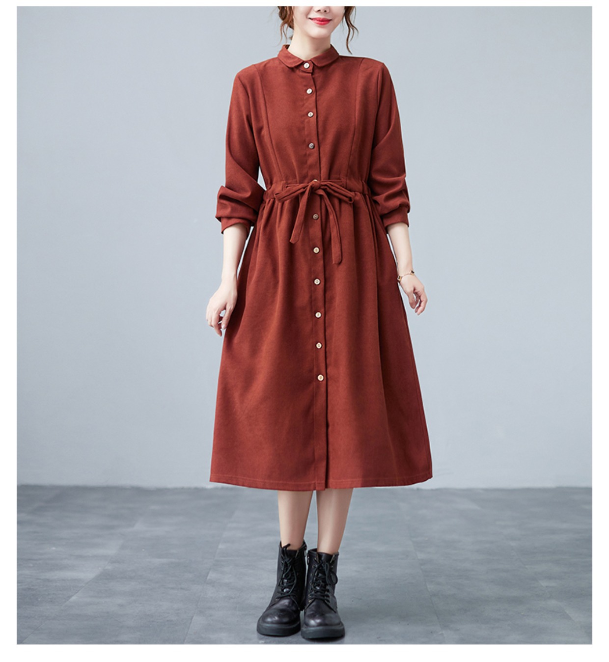 Women Long Puff Sleeve Buttons Pockets Loose Maxi Shirt Dress  2022