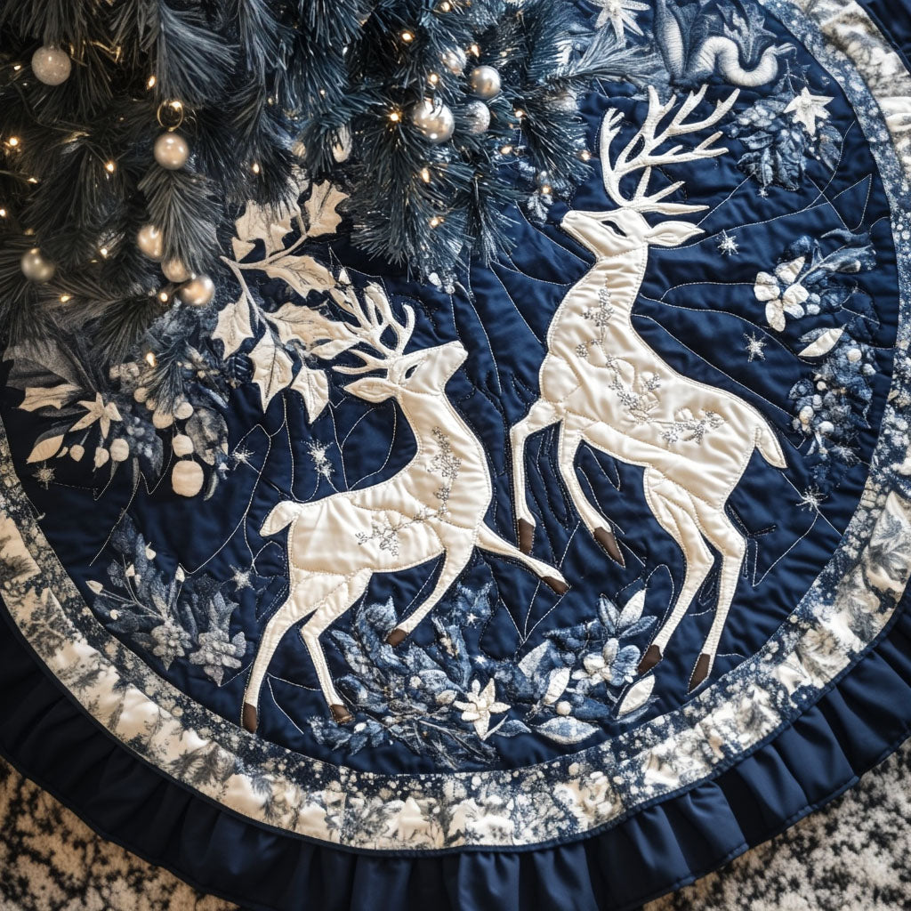 Majestic Reindeer Gala Quilted Christmas Tree Skirt NCU0PT2379