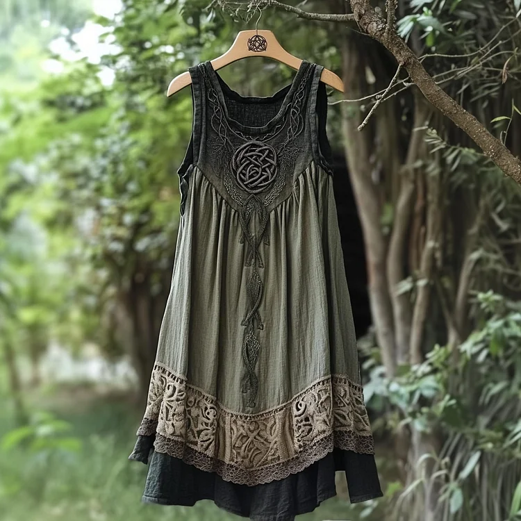 Vintage Tribal Viking Celtic Knot Gradient Tank Midi Dress