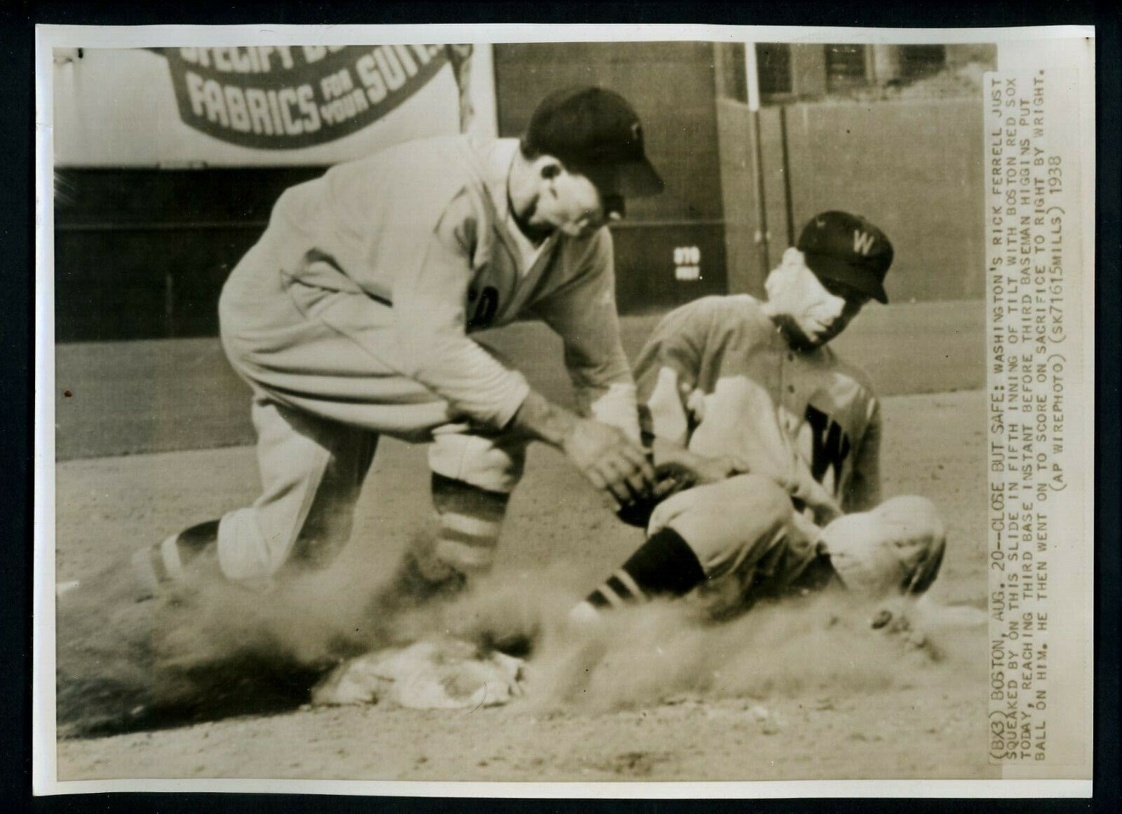 Rick Ferrell & Pinky Higgins 1938 Press Photo Poster painting Red Sox Washington Senators