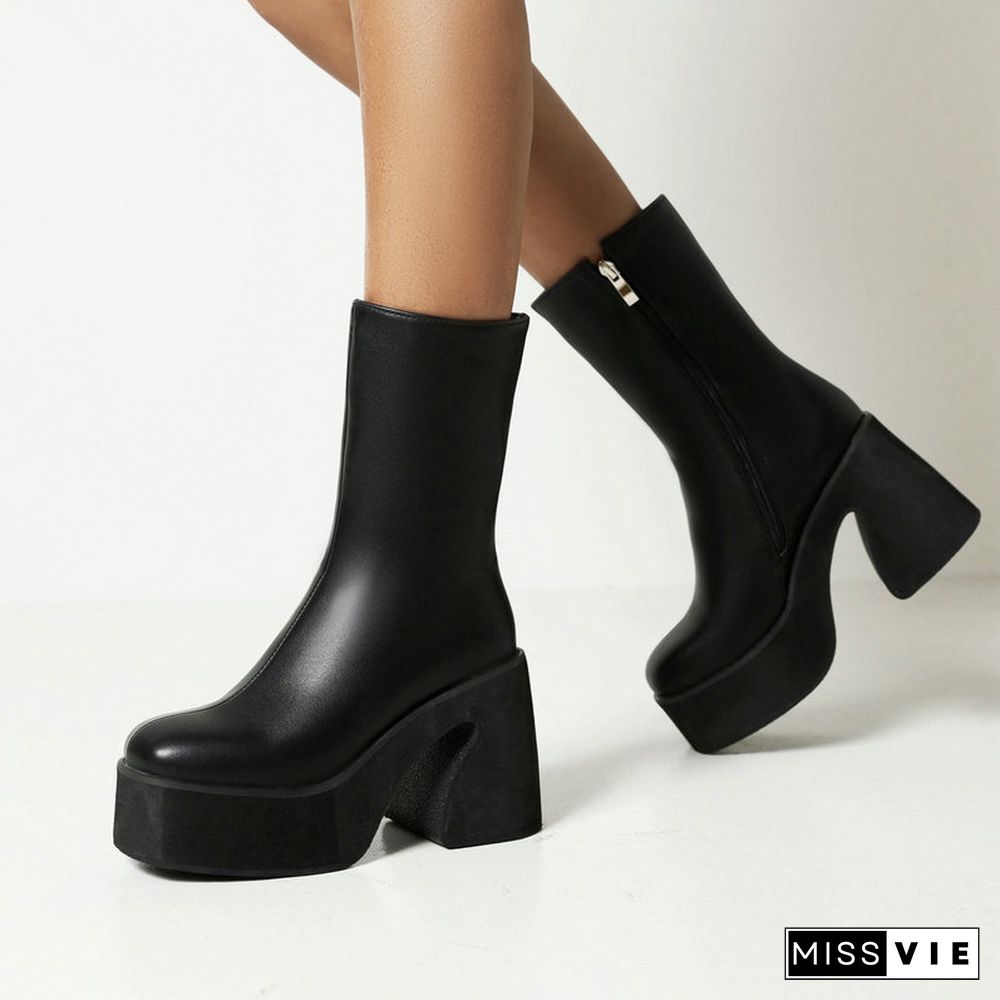 Zebra Cow Print Slip-On Platform Boots