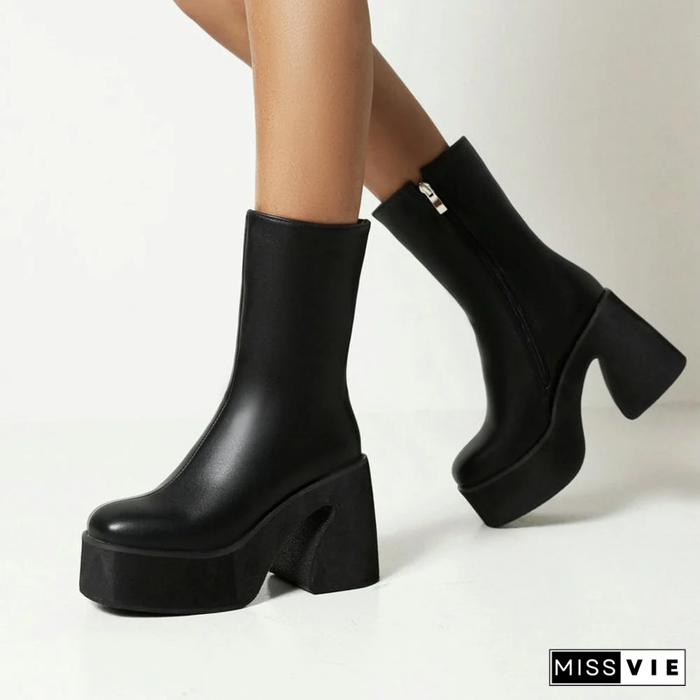 Zebra Cow Print Slip-On Platform Boots