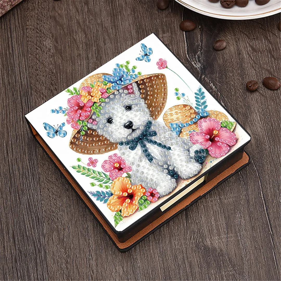5D Puppy DIY PU Diamond Painting Notecard Box with 160 Sheets Paper Note Holder