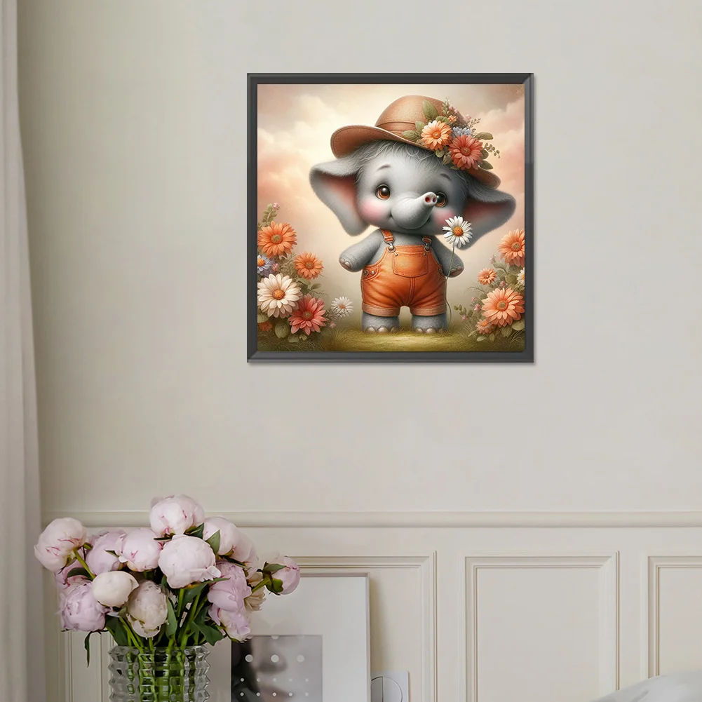 Diamond Painting - Full Square Drill - Flower Elephant(Canvas|35*35cm)