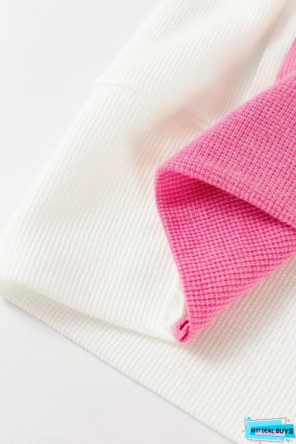 Rose Red Colorblock Patchwork Striped Puff Sleeve Plus Size Top with Slits