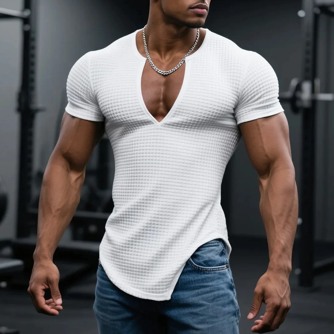  Stylish V-Neck Muscle Fit T-Shirt for Men - Perfect for Summer and Casual Wear-inspireuse