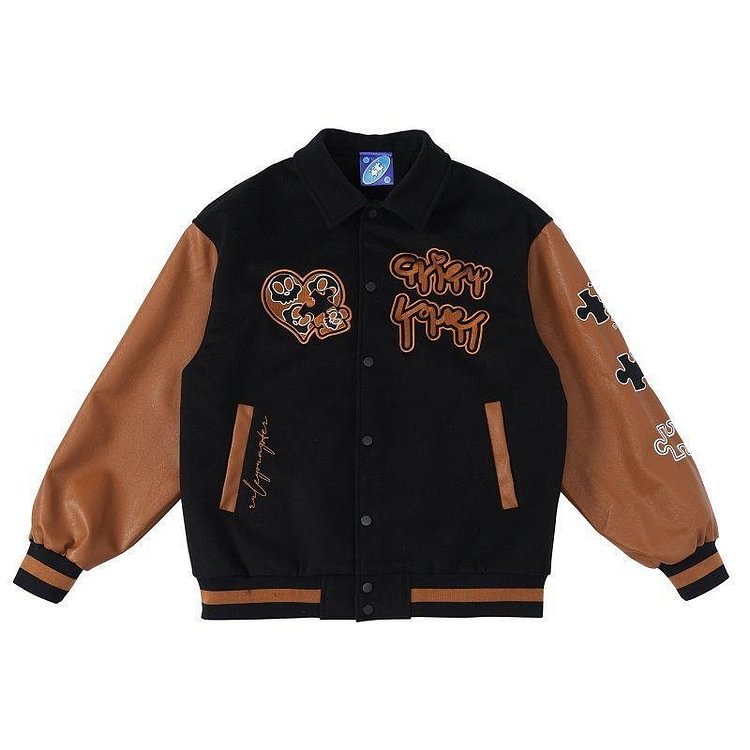 Jigsaw embroidery loose tide brand stitching lapel baseball style casual jacket