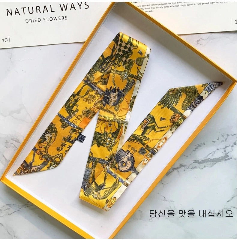 Women’s Minimalist Classic Style Color Block Satin Printing Silk Scarf