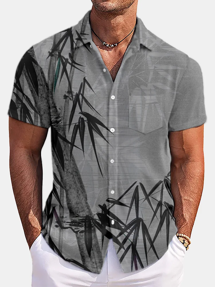 Men's Bamboo Print Pocket Short Sleeve Shirt