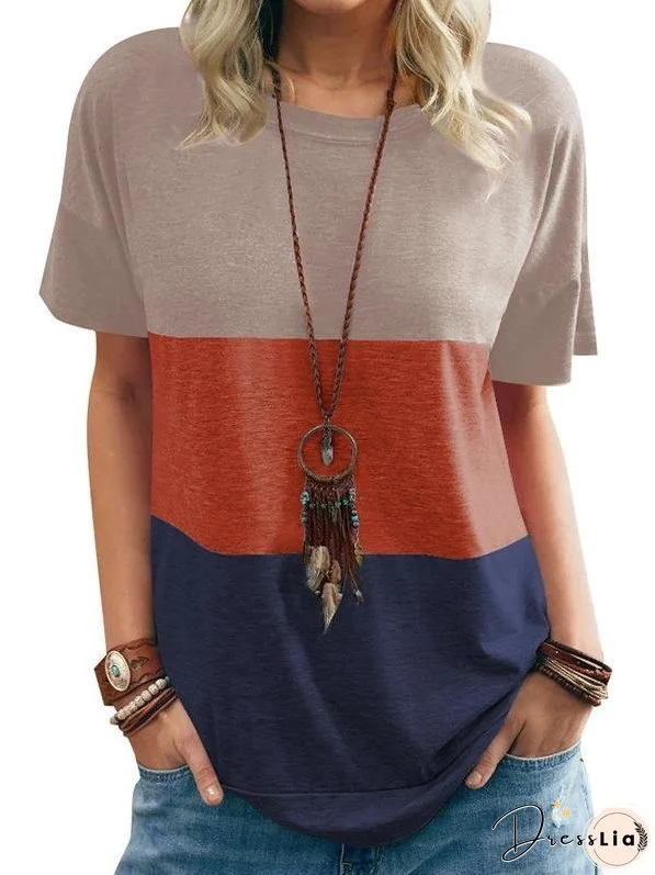 Round Neck Loose Bat Pocket Three-color T-shirt for Women