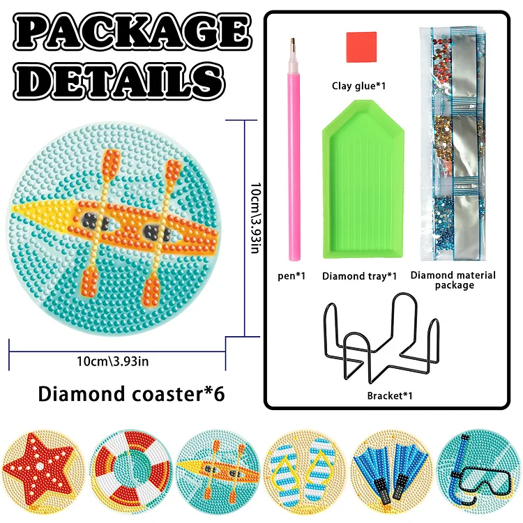 6PCS Seaside DIY Diamond Painting Coaster Set (With Stand)