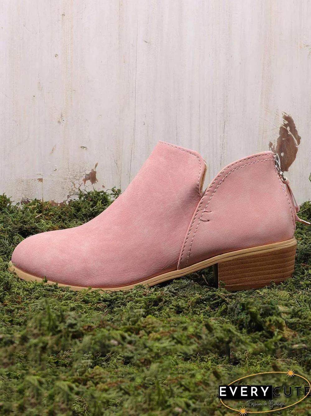 Pu Chunky Heel Zipper Pumps