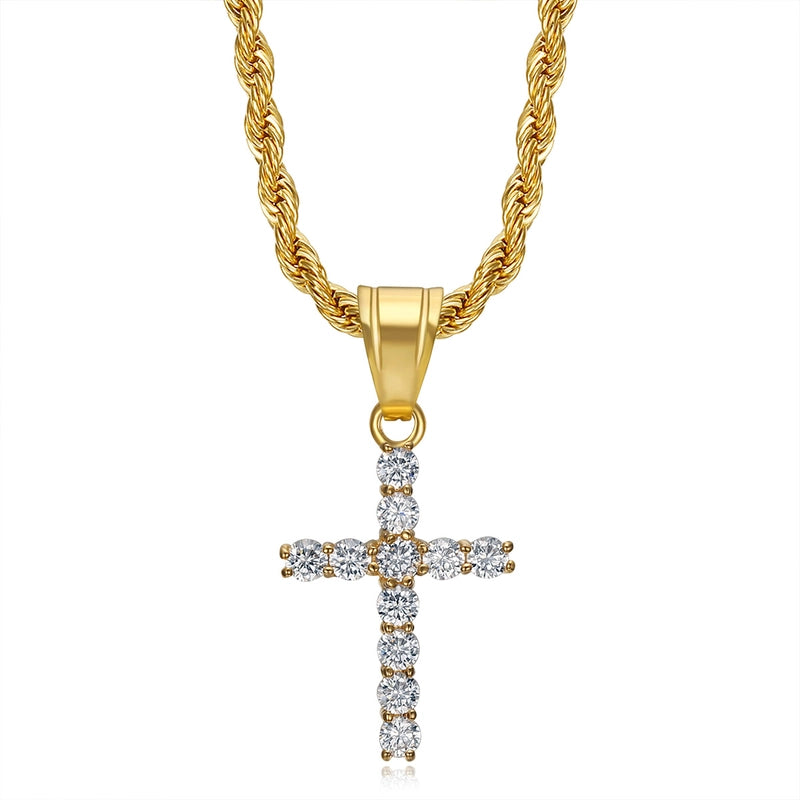 Hip-Hop Cross Titanium Steel Plating Zircon 18K Gold Plated Men's