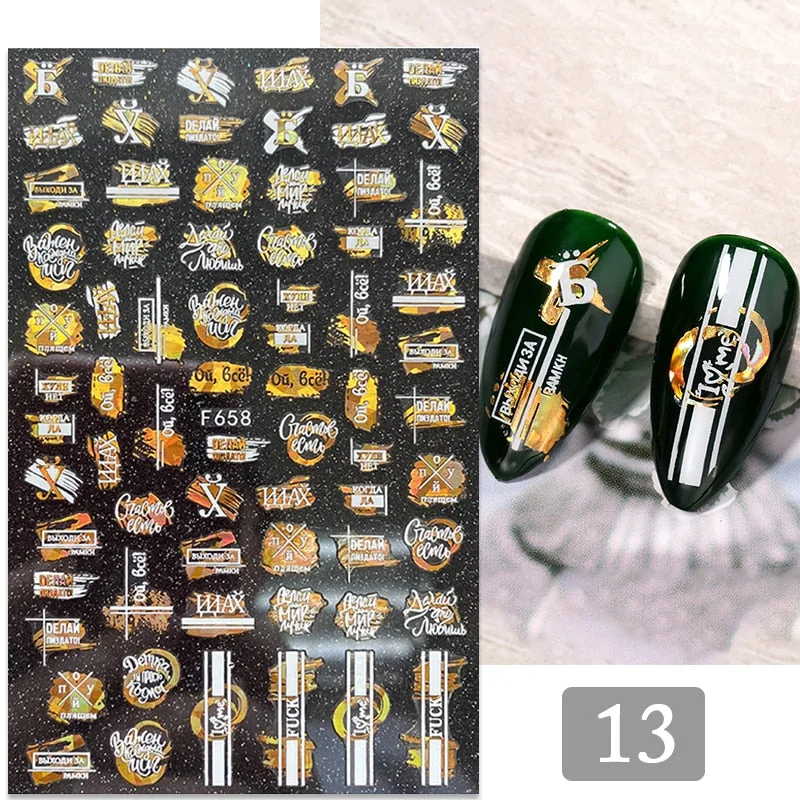 1PC Gold Black Bronzing Leaves Tree 3D Nail Sticker Iridescent Geometrics Lines Adhesive Transfer Sticker DIY Nail Decoration-Nail Inspo