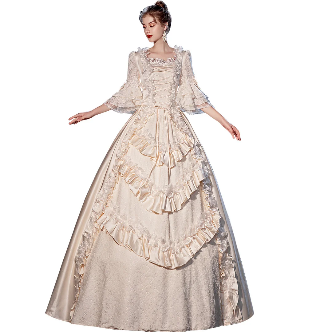  Victorian Dress Half Sleeve Lace up Tiered Ball gown Prom Dress Costume Novameme