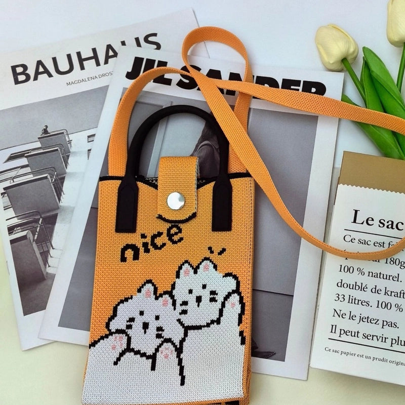 Women’s Polyester Cartoon Cute Square Hidden Buckle Shoulder Bag Handbag Crossbody Bag