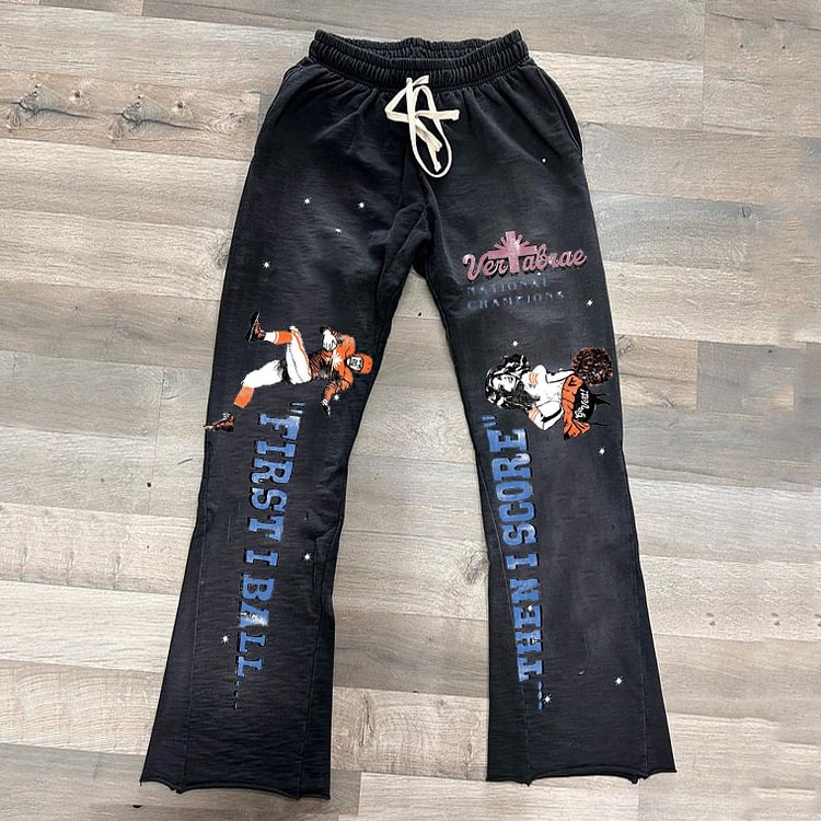 Vintage First Score Graphic Stylish Casual Flared Sweatpants - SOPULA
