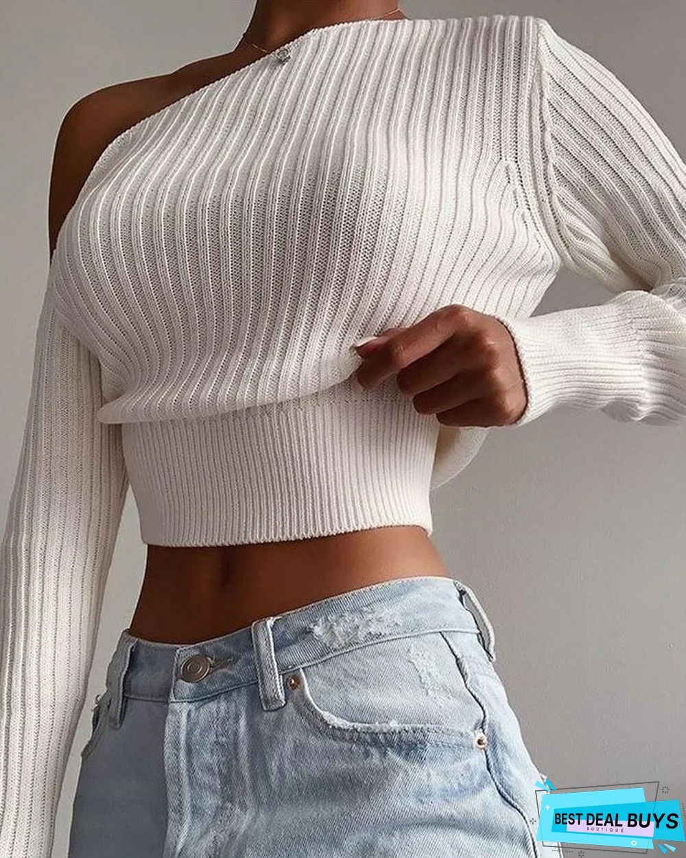 One Shoulder Long Sleeve Crop Sweater