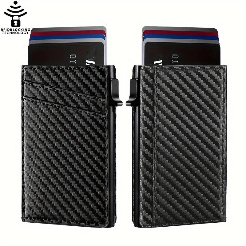 3 Pieces New Carbon Fiber Metal Men's Wallet Large Capacity Automatic Bullet Card Credit Card Case Leather Aluminum Alloy Card Holder