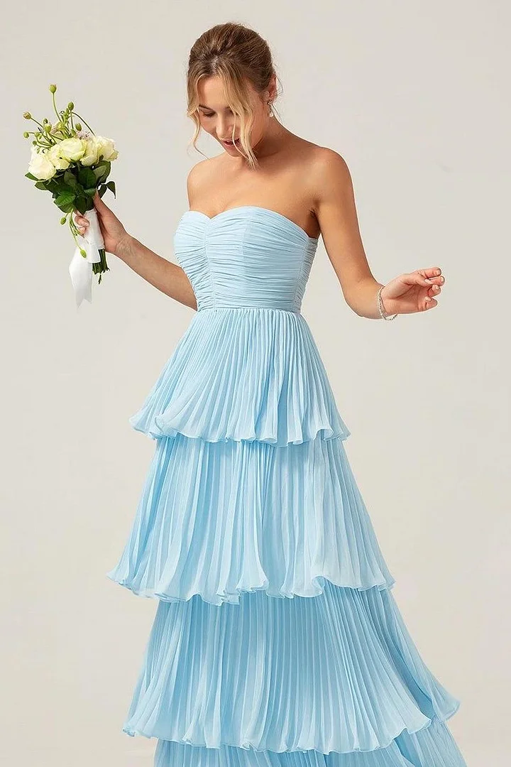 Lvs&Broner Strapless Sweetheart Sleeveless Long Prom Dress With Ruffles