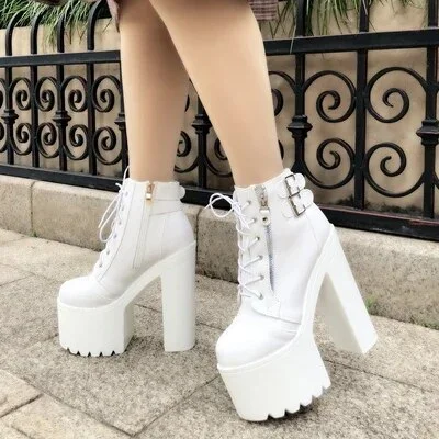 Canrulo and American Nightclub Sexy Ankle Boots 2023 Fall New 16 Cm Super High Heel Womens Boots Crude Heel Lace-Up Short Boots 425-1