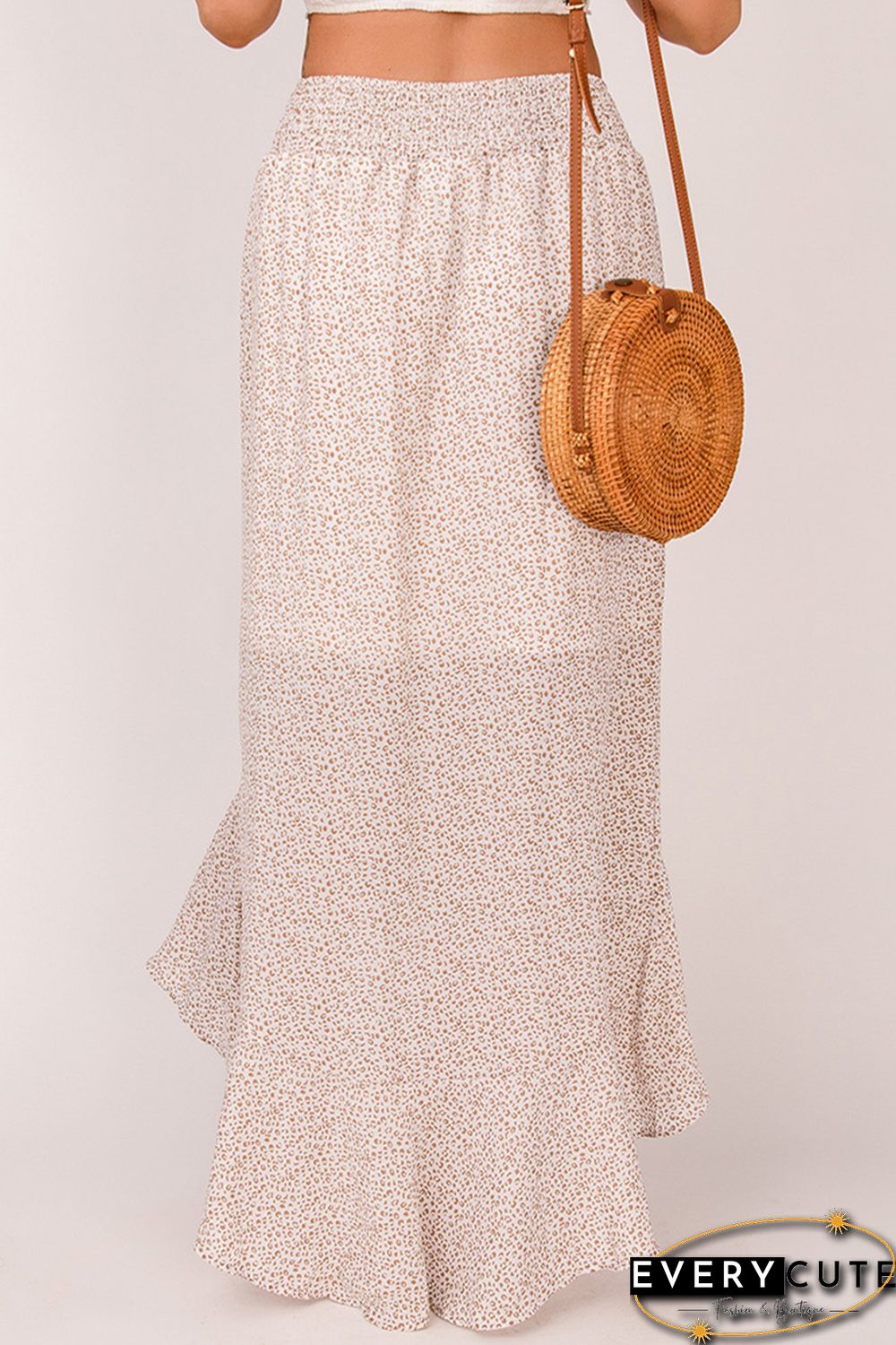 Leopard Floral Print Buttons Flounce Side Slit High Waist Maxi Skirts