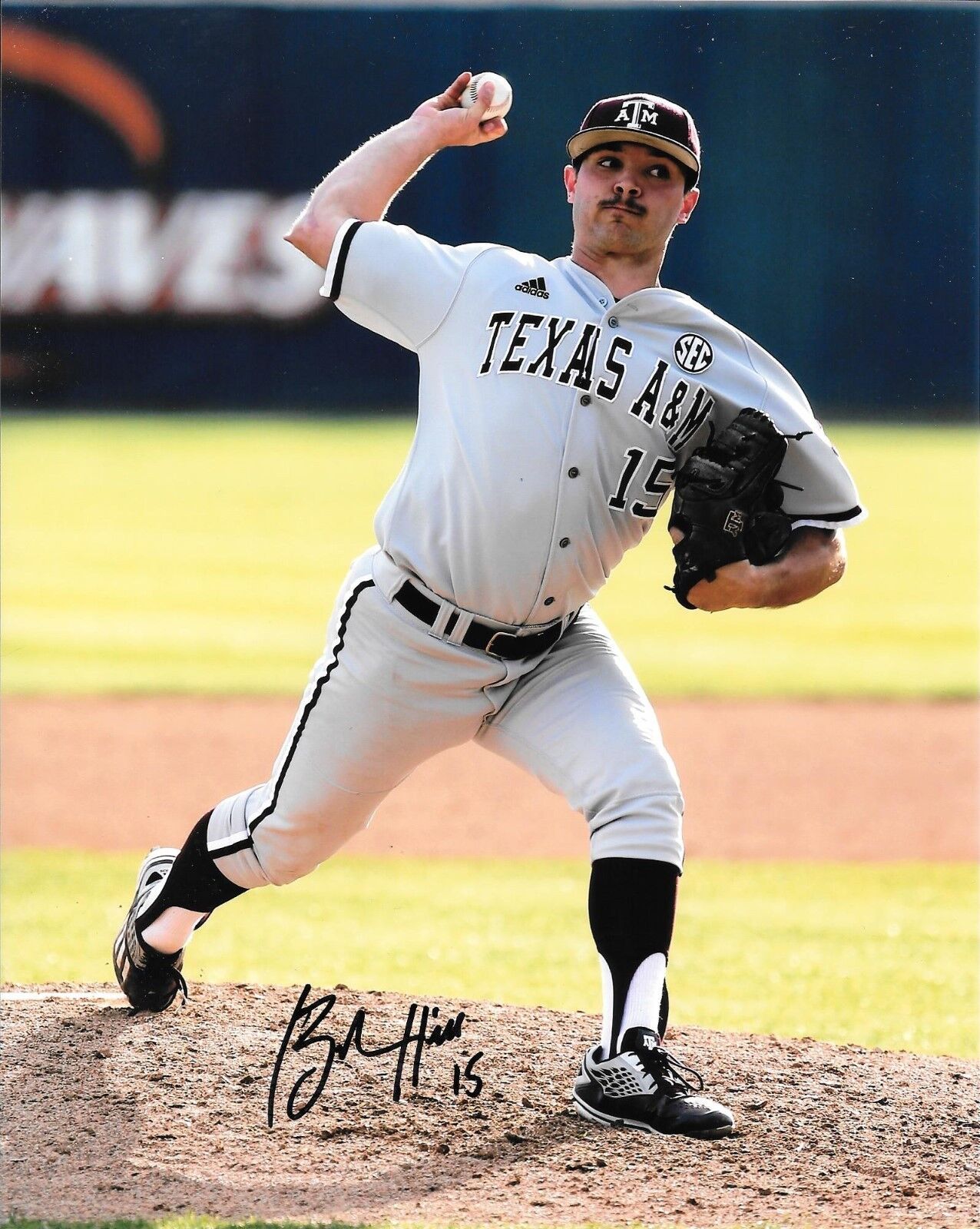 OAKLAND ATHLETICS BRIGHAM HILL HAND SIGNED TEXAS A&M AGGIES 8X10 Photo Poster painting W/COA