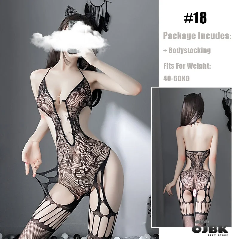 OJBK Sexy Lingerie 16 Types Teddies Fishnet Erotic Outfit Open Crotch Stretch Mesh Body Stockings Elasticity Underwear 2022 New