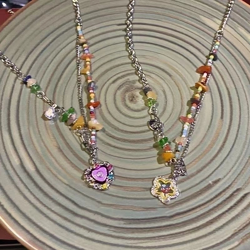 Lady Sweet Heart Shape Flower Fish Tail Imitation Pearl Alloy Inlay Rhinestones Women's Necklace