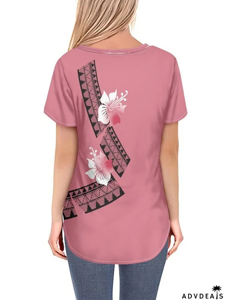 Women's Leisure Summer Printed V Neck Short Sleeve T-shirt
